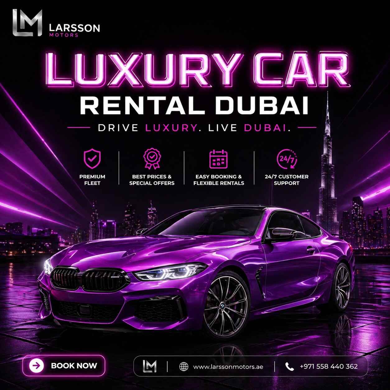 luxury car rental Dubai premium travel by Larsson Motors
