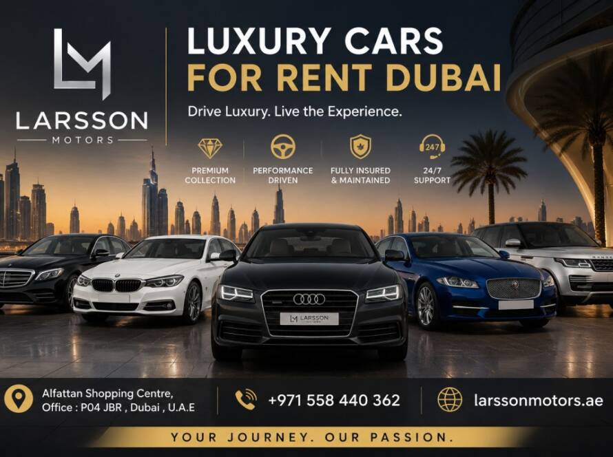 Luxury cars for rent Dubai with premium vehicles parked in Dubai city