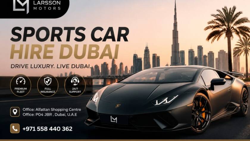Luxury sports car hire Dubai near Downtown Dubai skyline