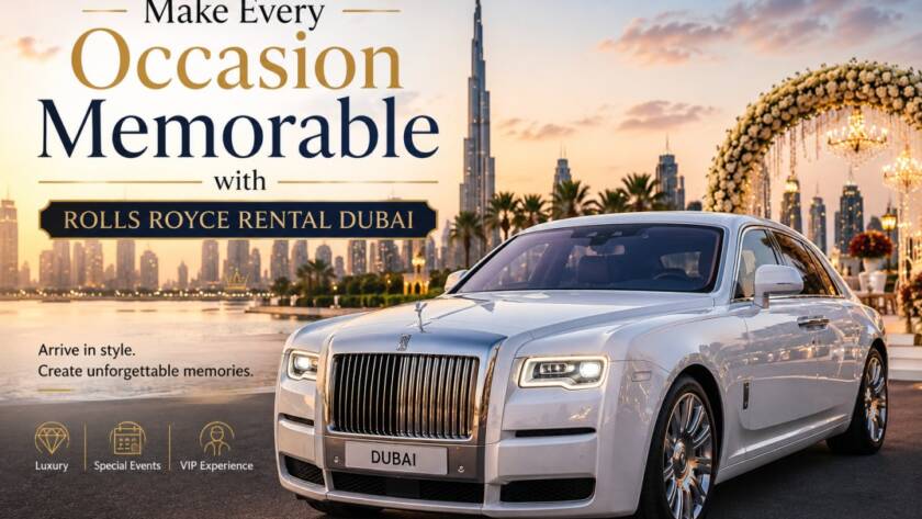 Luxury Rolls Royce rental Dubai parked in front of a premium Dubai landmark