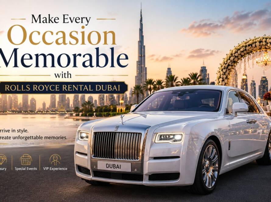 Luxury Rolls Royce rental Dubai parked in front of a premium Dubai landmark