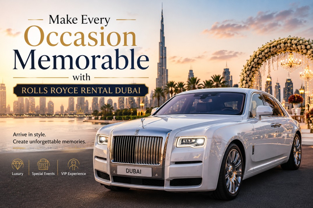 Luxury Rolls Royce rental Dubai parked in front of a premium Dubai landmark